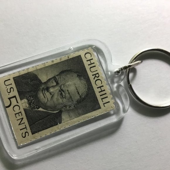 Churchill Keychain - Upcycled Recycled Postage Stamp Key Chain - Picture 3 of 9